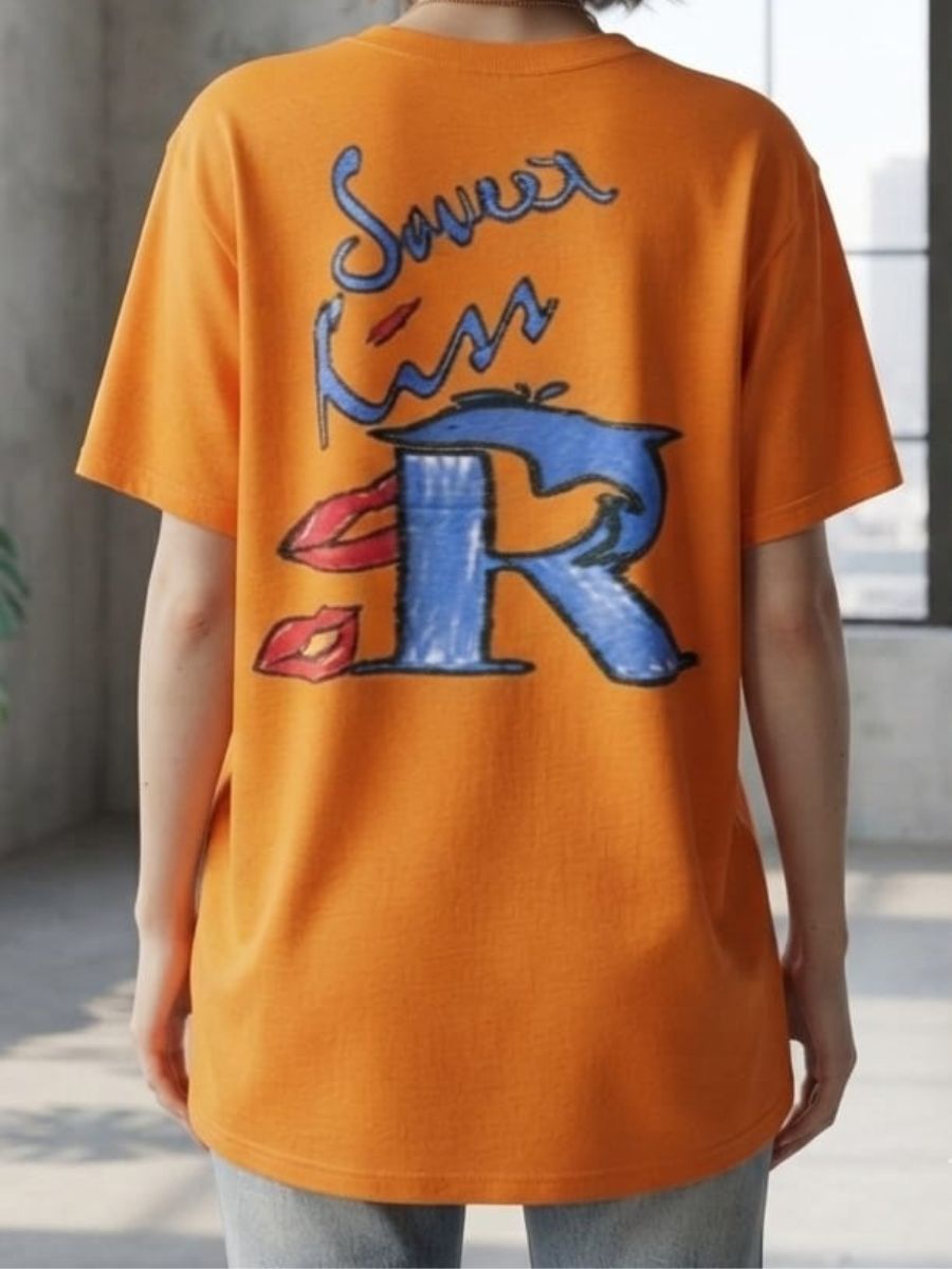 ModaFesta -Womens Oversized Graphic Print Orange T-Shirt